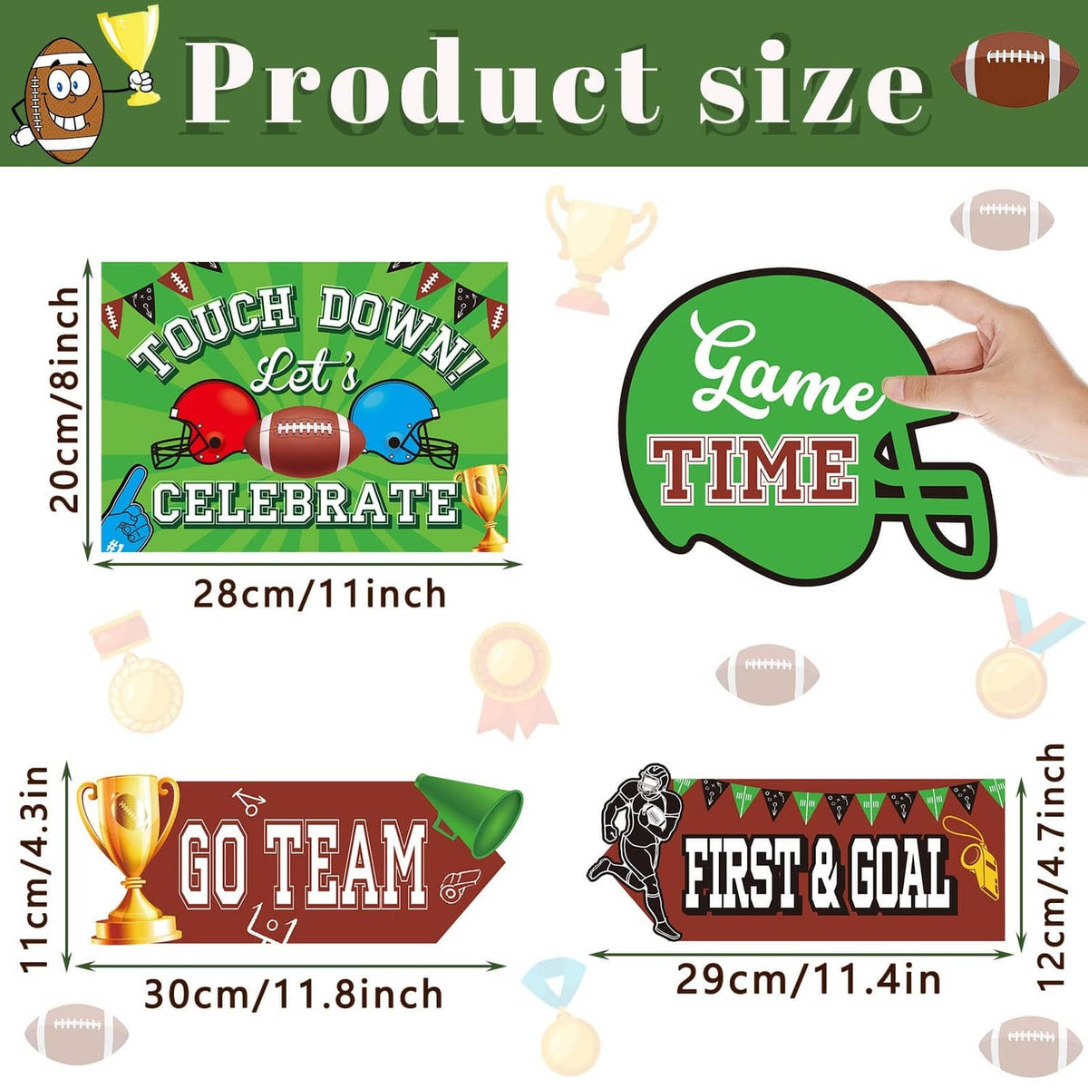 Soccer yard sign set showing green “Game Time” and red “Go Team” banner pieces