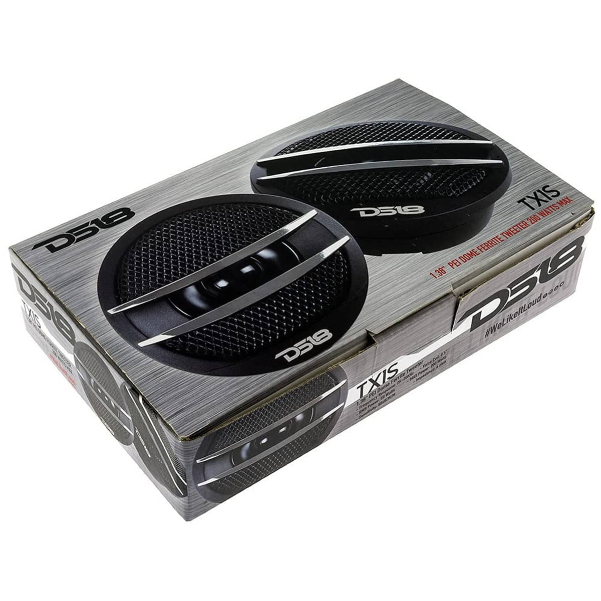 DS18 TX1S tweeters shown in retail packaging with two black mesh units
