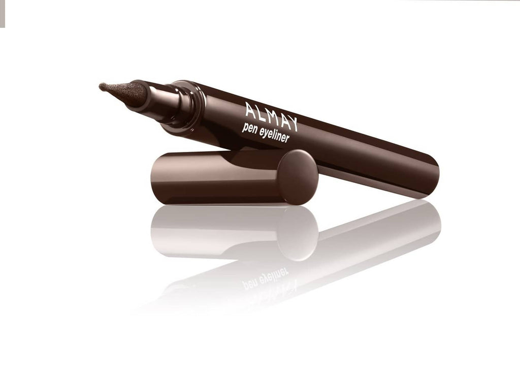 Brown Almay pen eyeliner with cap, applicator tip shown in side view.