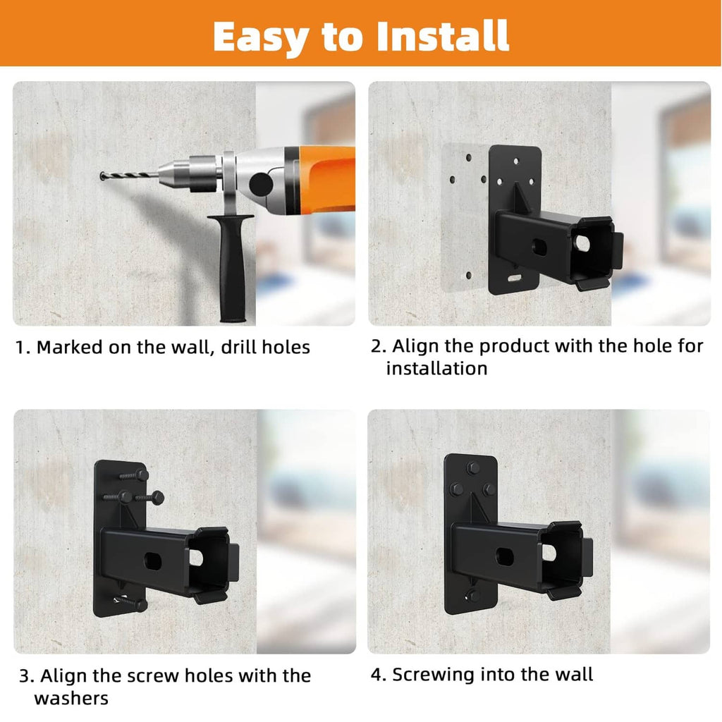 Black hitch wall mount bike rack bracket attached to a wall with receiver arm
