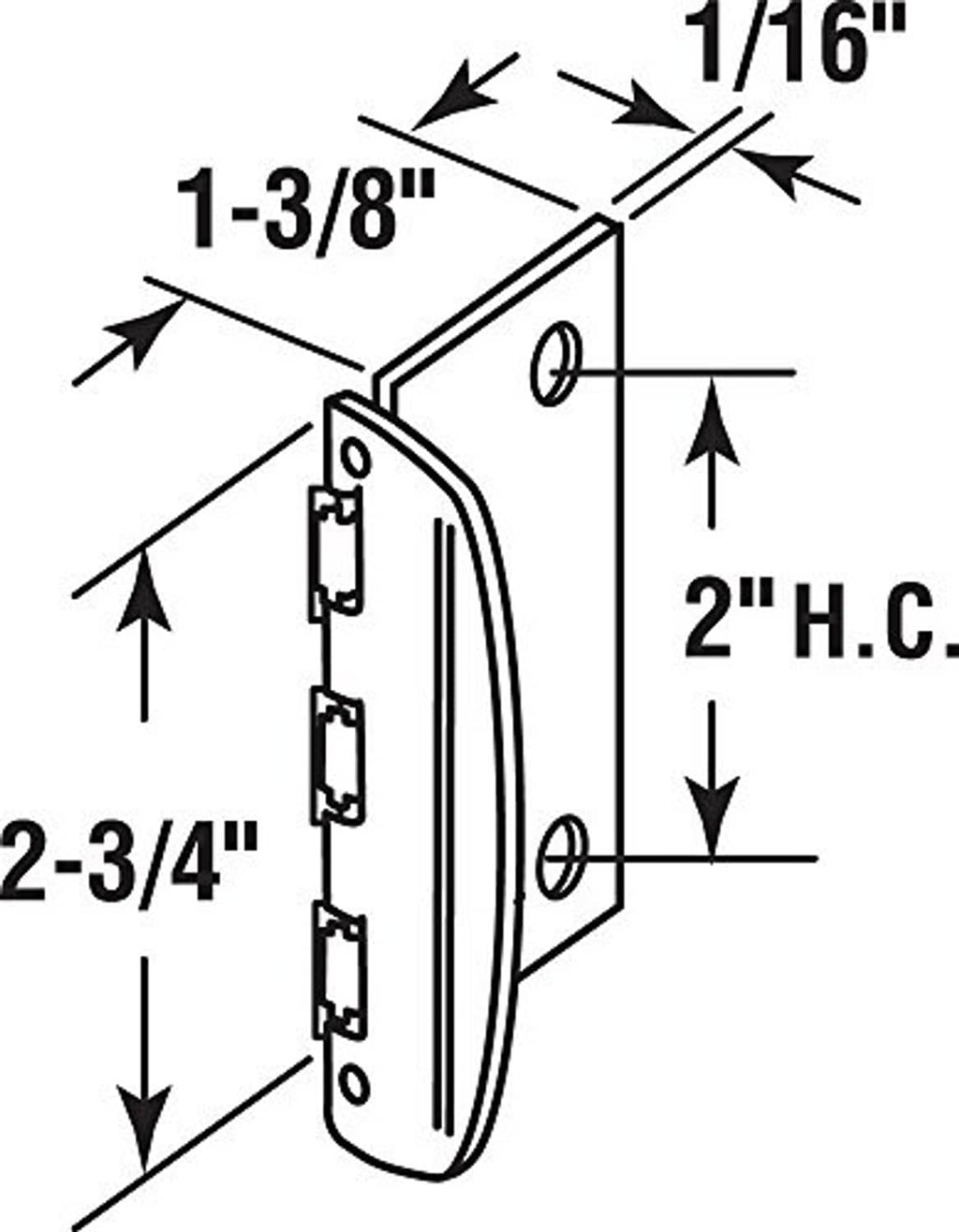 Door lock profile with 1-3/8 in length, 2-3/4 in height, 1/16 in gap