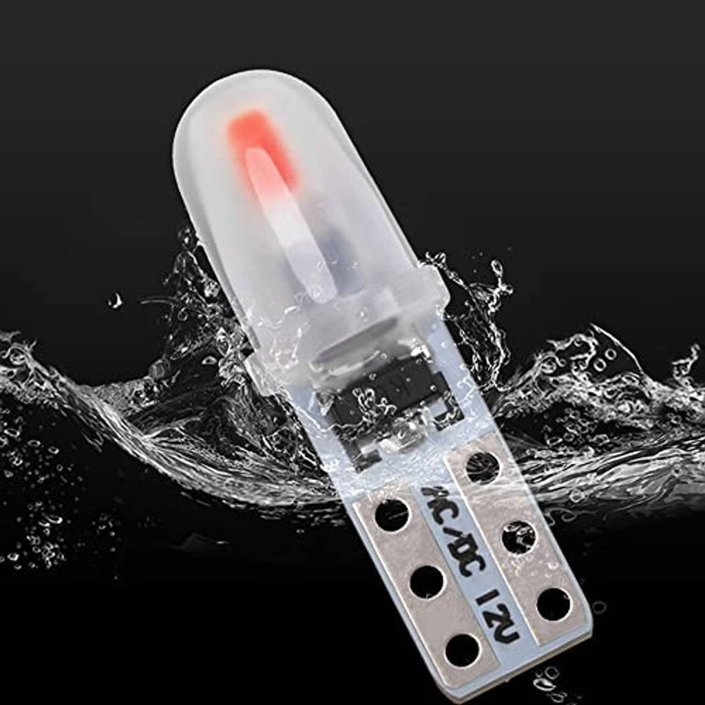 T5 LED car bulb with clear lens on metal plate with water-splash protection