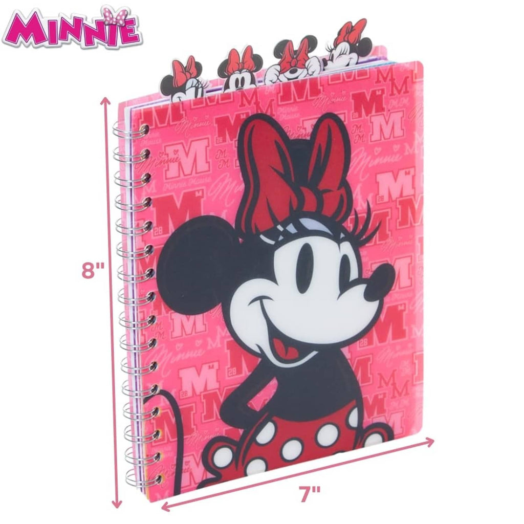 Minnie Mouse spiral notebook with pink vinyl cover and Minnie character portrait.