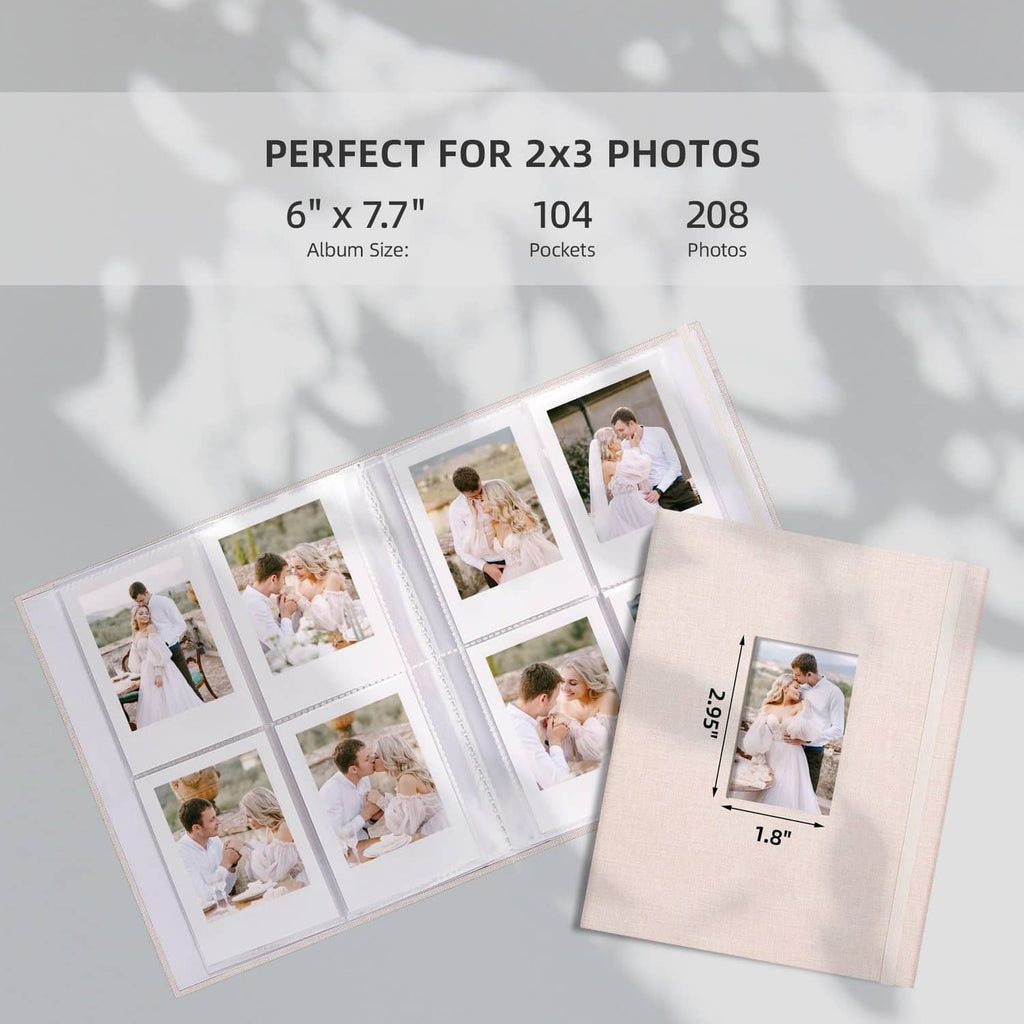 Beige Polaroid photo album book with 2x3 photo pockets and clear pages