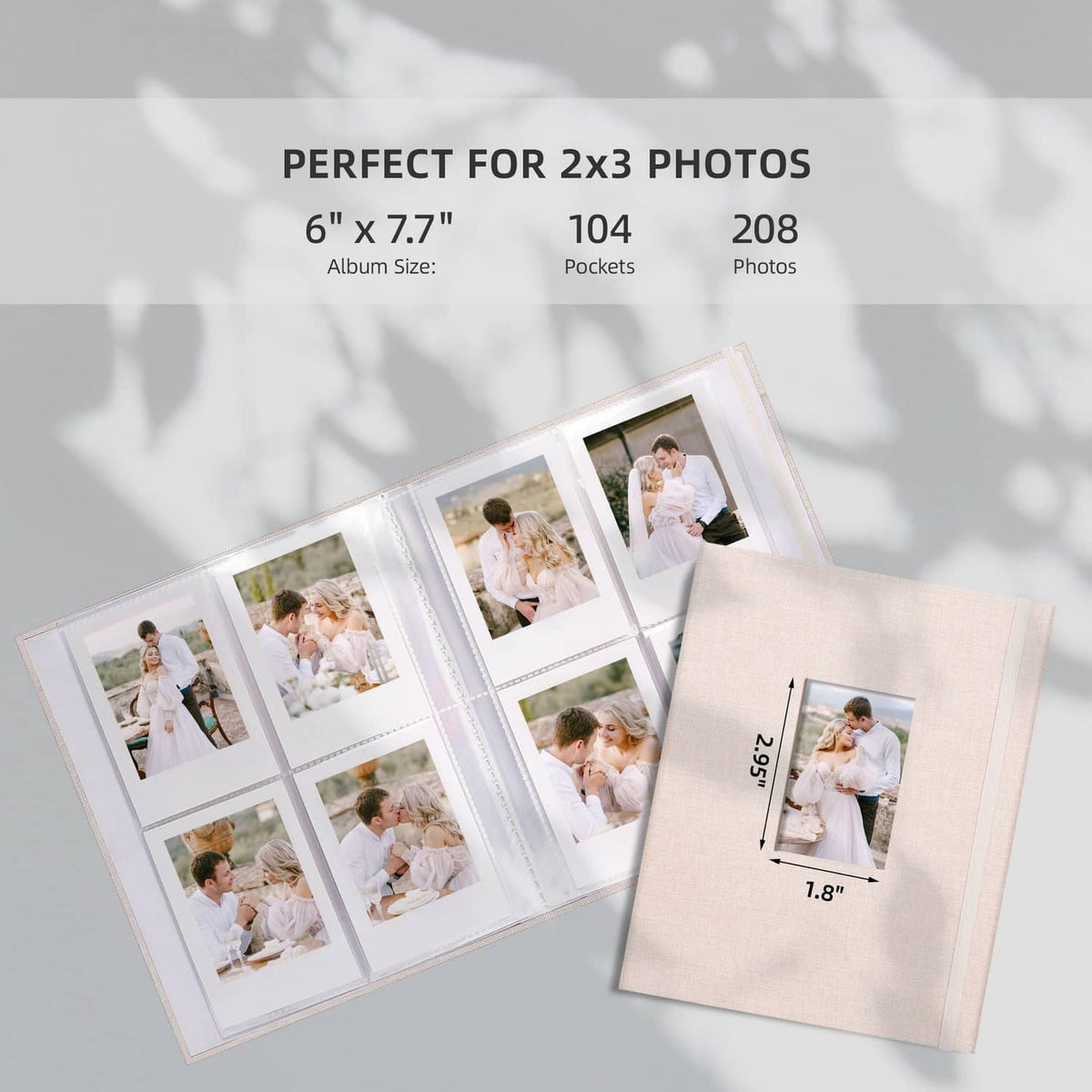 Beige Polaroid photo album book with 2x3 photo pockets and clear pages