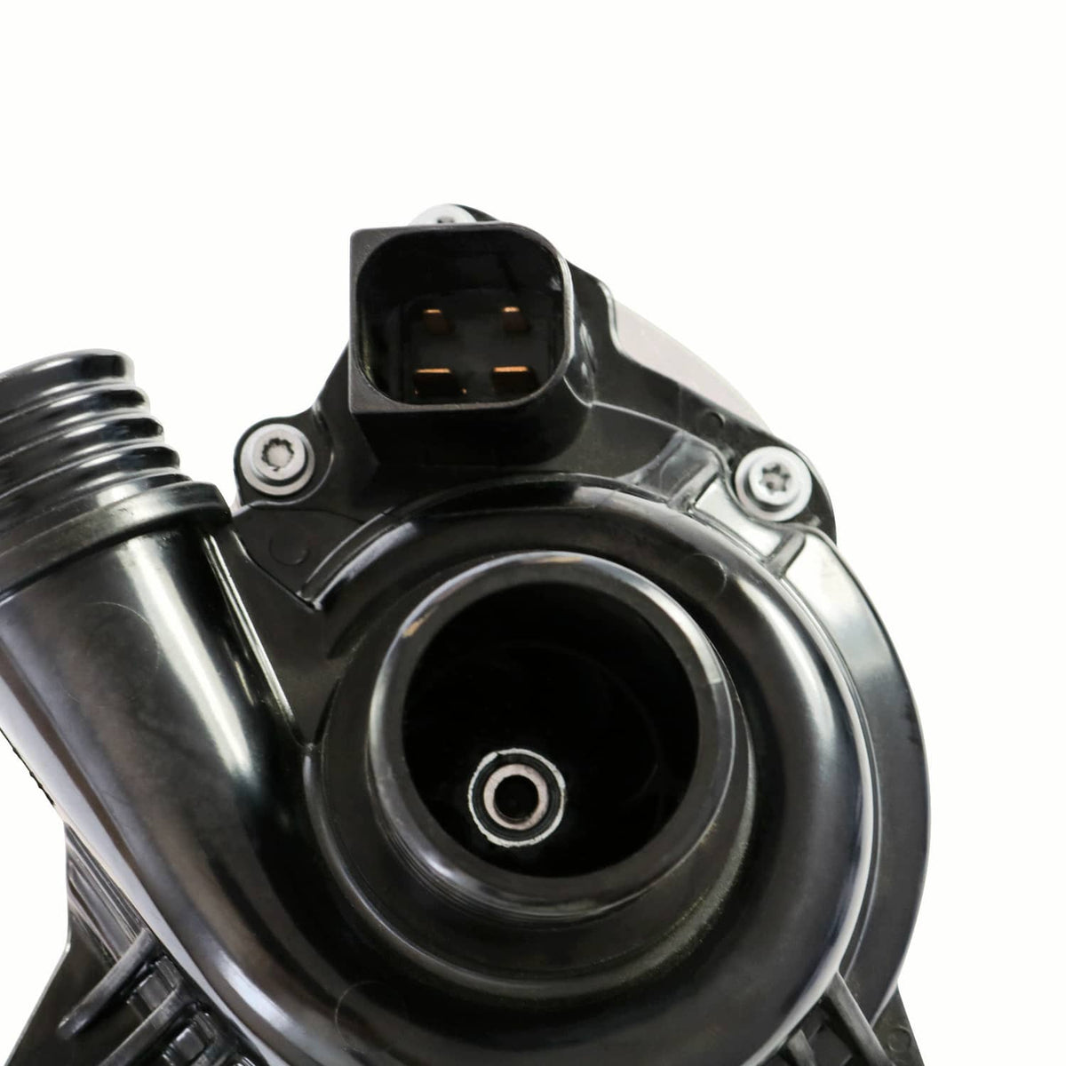 Electric water pump assembly with electrical connector and circular outlet