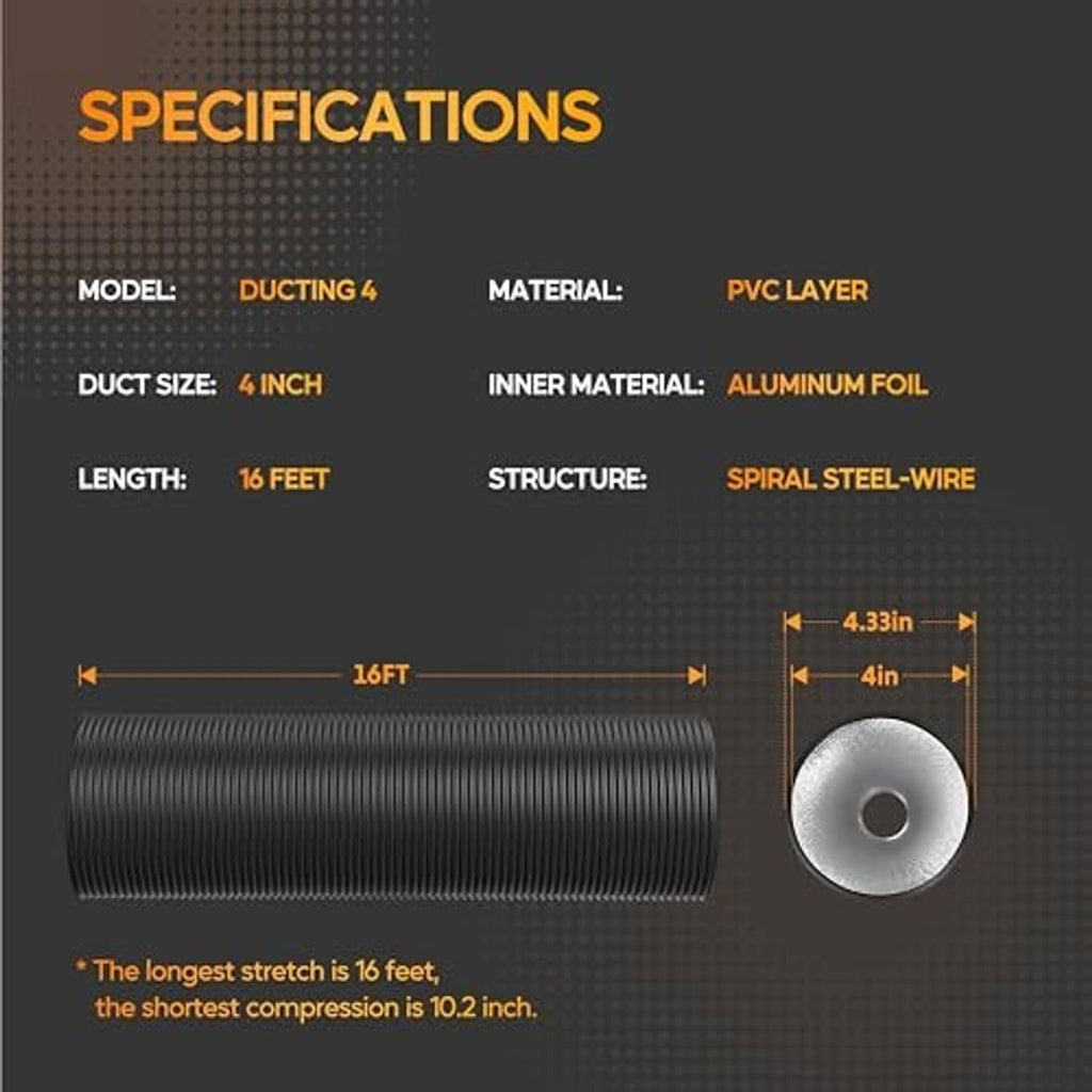 Straight flexible ducting segment, black corrugated tube with silver foil end