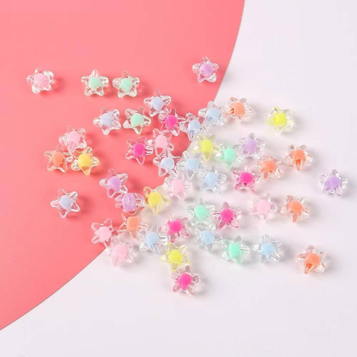 Assorted transparent star beads, small pastel and bright colors for jewelry making