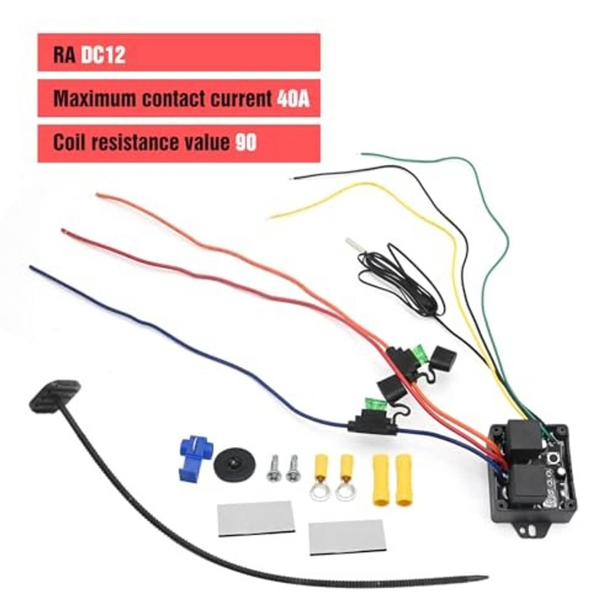 12V digital radiator fan controller module with wiring harness, relays, and connectors