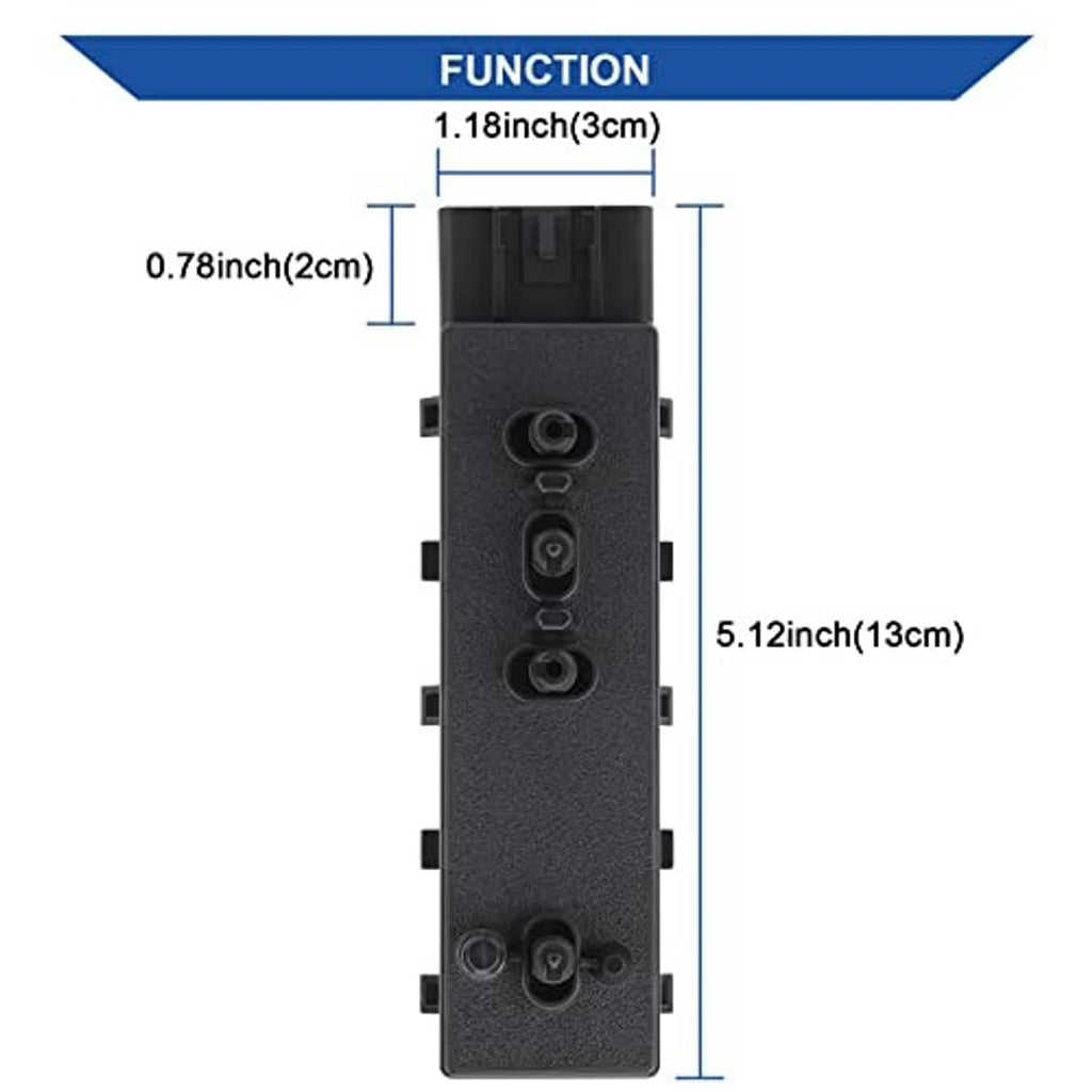 Power seat switch control module back panel with mounting and circular socket openings, black.