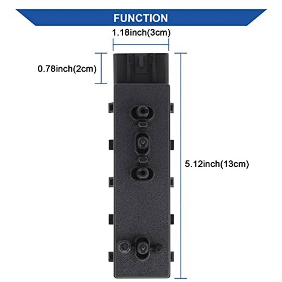 Power seat switch control module back panel with mounting and circular socket openings, black.
