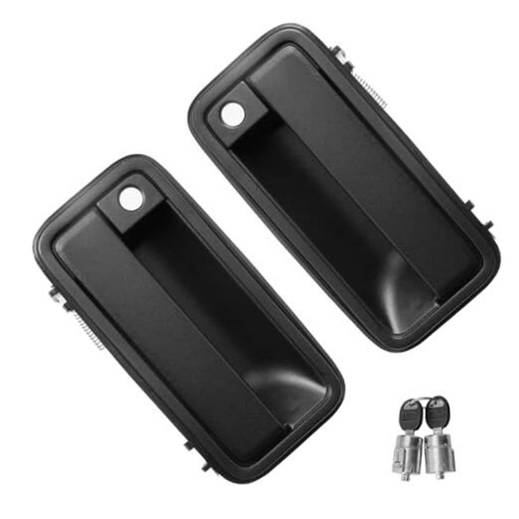 Black exterior door handle set with cylinder and key, front left and right, 2-piece