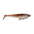 Soft plastic swim bait in green-pumpkin pearl, paddle tail with front hook