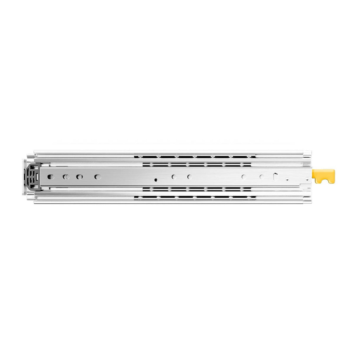 32 in soft-close drawer slide rail pair with mounting holes and extended track