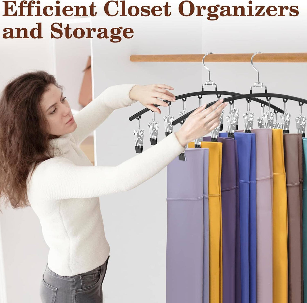 2-pack legging organizer hanger with 360° swivel bar and clip-on legging sleeves