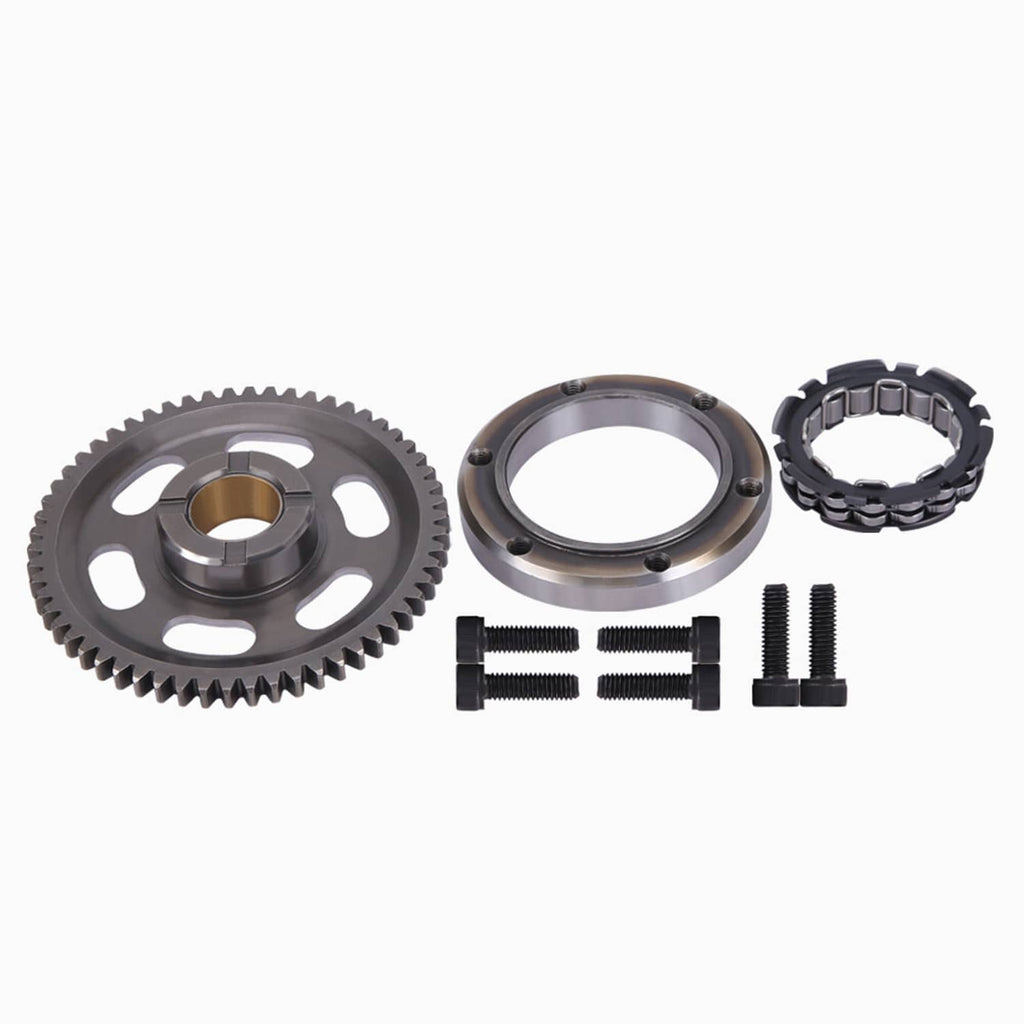Starter clutch one-way bearing kit with gears, sprag bearing, screws, and ring parts