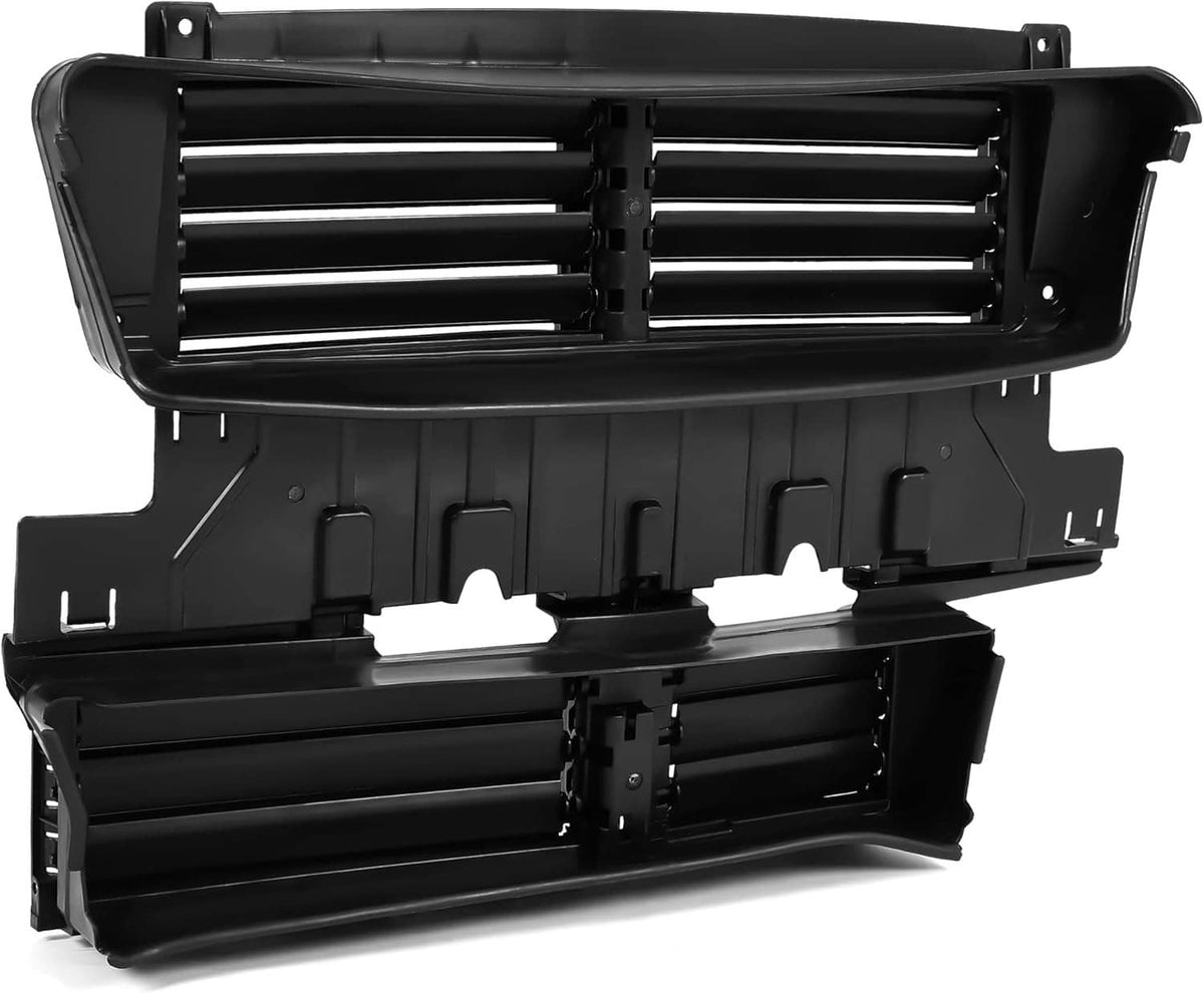 Radiator active grille shutter with motor, black plastic grille and slatted louvers