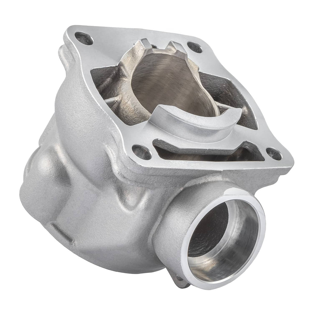 Silver cast cylinder assembly with piston cavity and side inlet opening