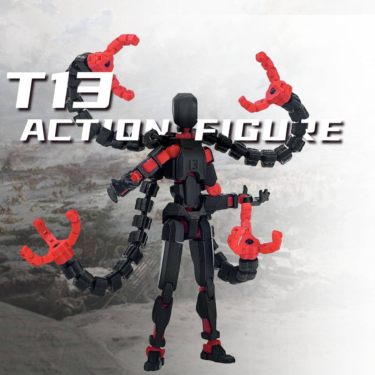 7.2-inch articulated action figure dummy in black and red armor, standing in a battle pose