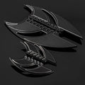 Set of textured black motorcycle floorboards with silver curved accents and pedal holes