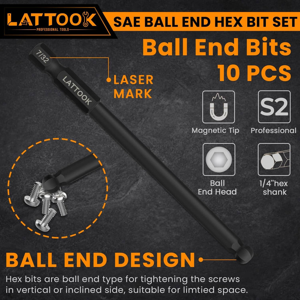 LATTOOK ball-end hex bit with laser-marked size on a black shank