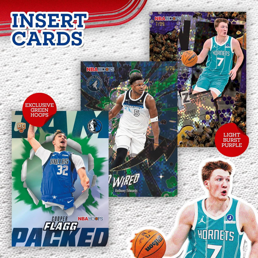 NBA Hoops insert cards artwork with three player card designs and “Insert Cards” text