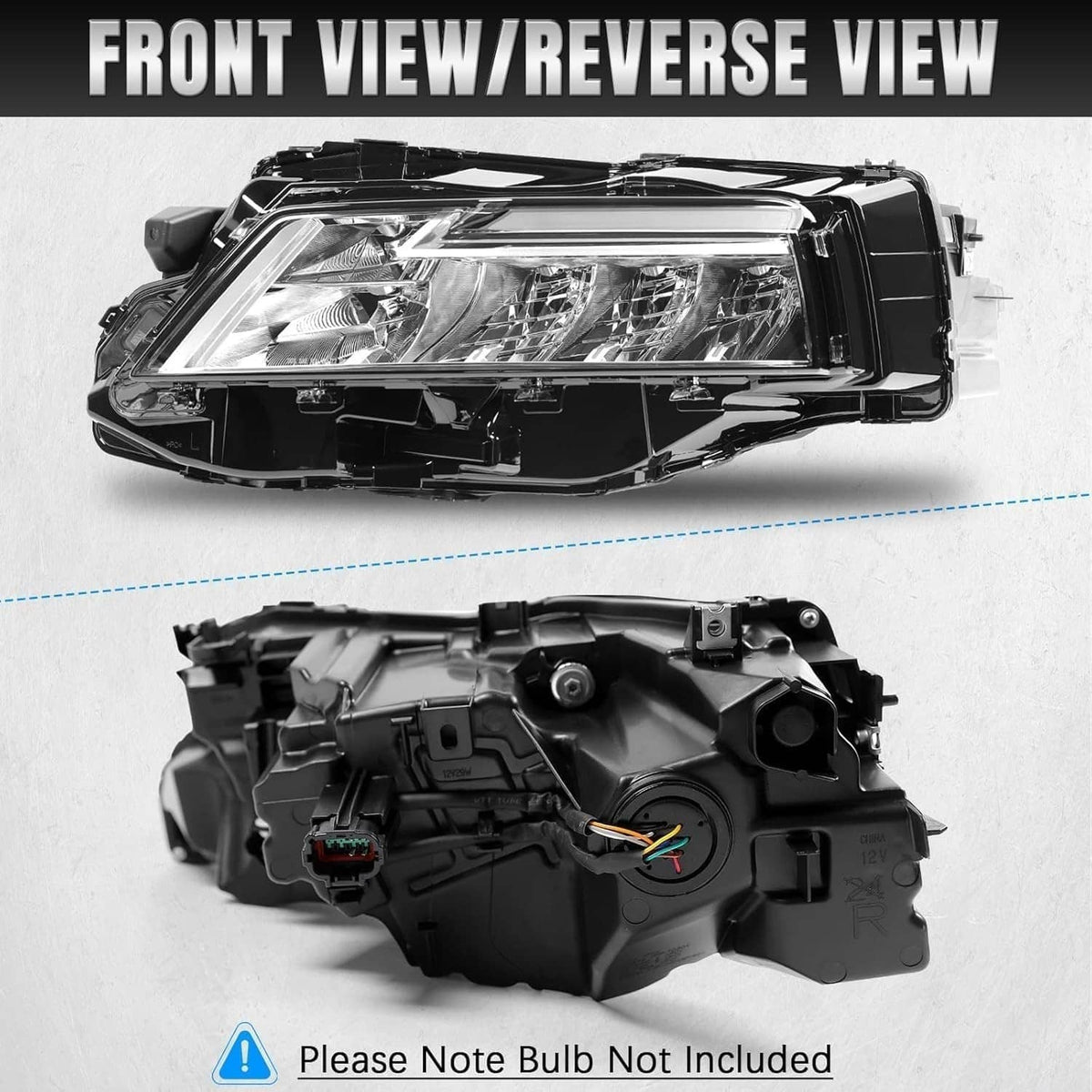 LED headlight housing pair shown front view and rear access for installation