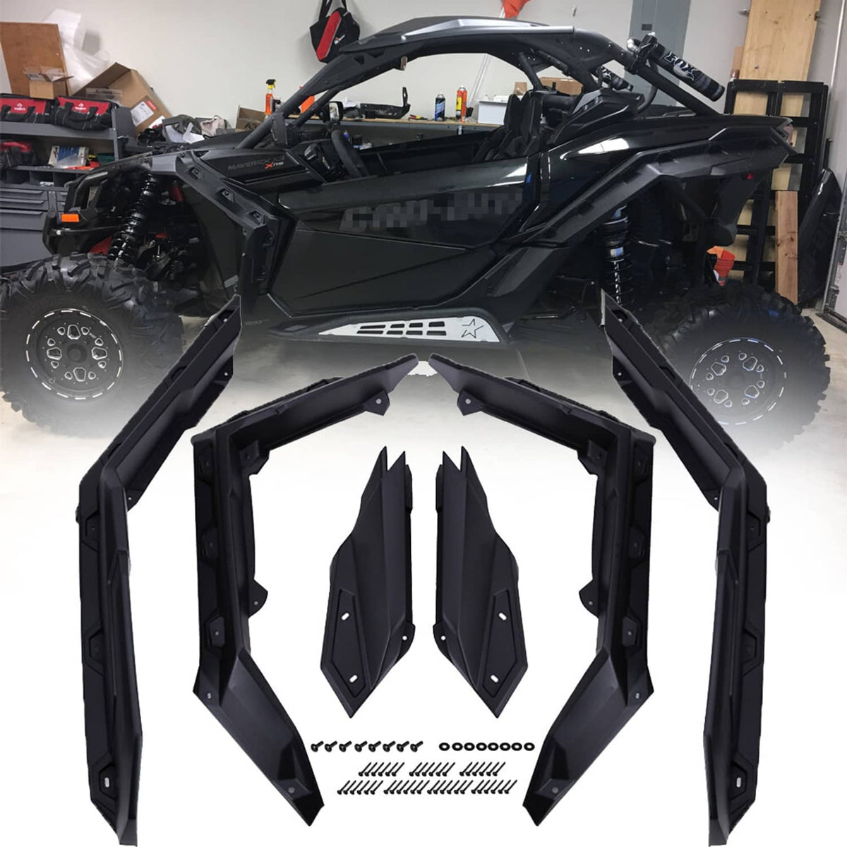 Six-piece black fender flare kit for side and wheel arch coverage