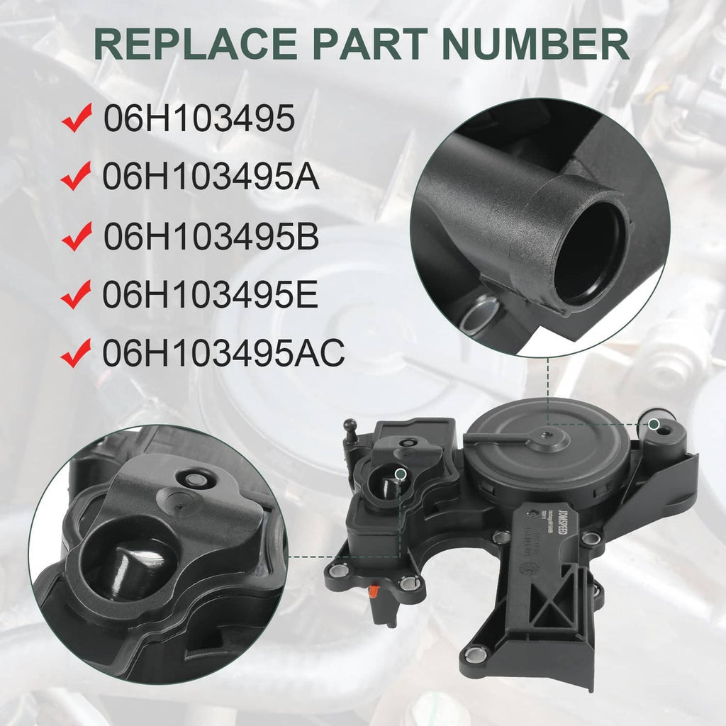 PCV oil separator valve assembly with inset showing mounting port shape