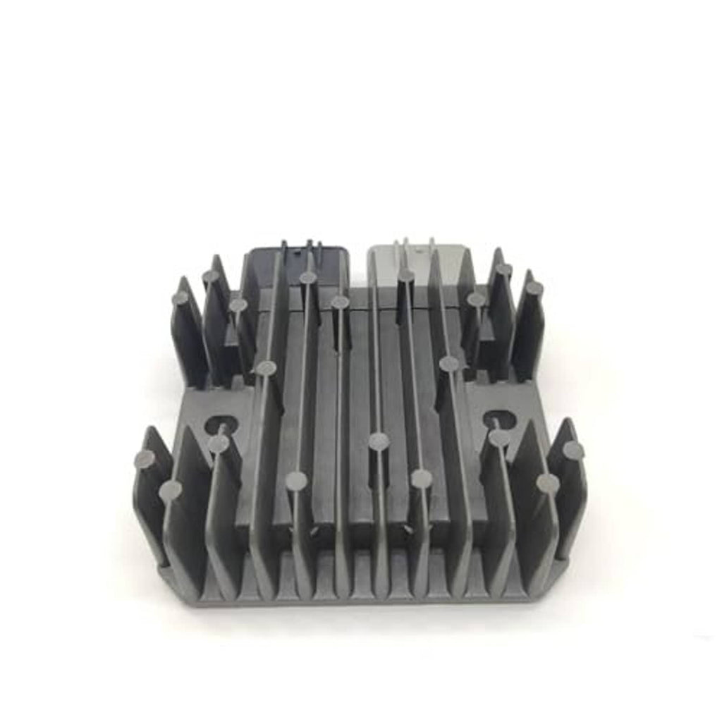 Voltage regulator rectifier heat sink with ribbed fins and center ridges
