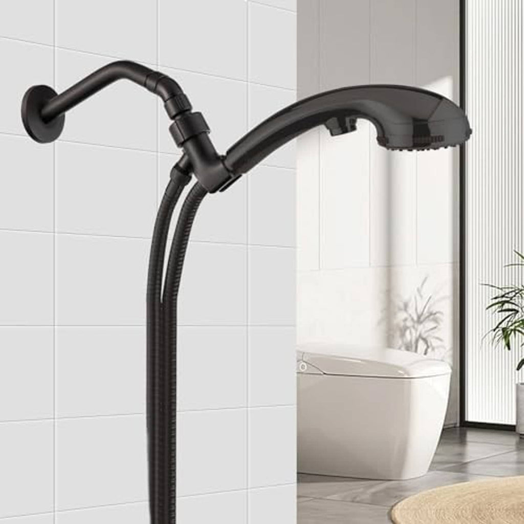Matte black 135° shower elbow adapter connecting handheld shower head to hose