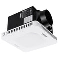 Bathroom exhaust fan with LED light, white grille and black round duct outlet