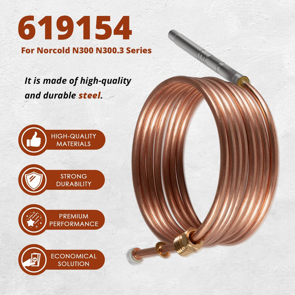 Thermocouple copper coil with brass connectors and gray probe, durable replacement