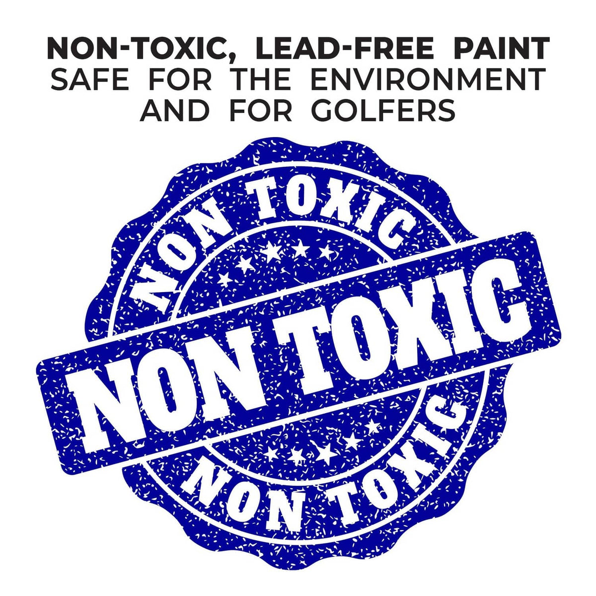 Non-toxic, lead-free paint badge for golf tees, safe for golfers and environment.