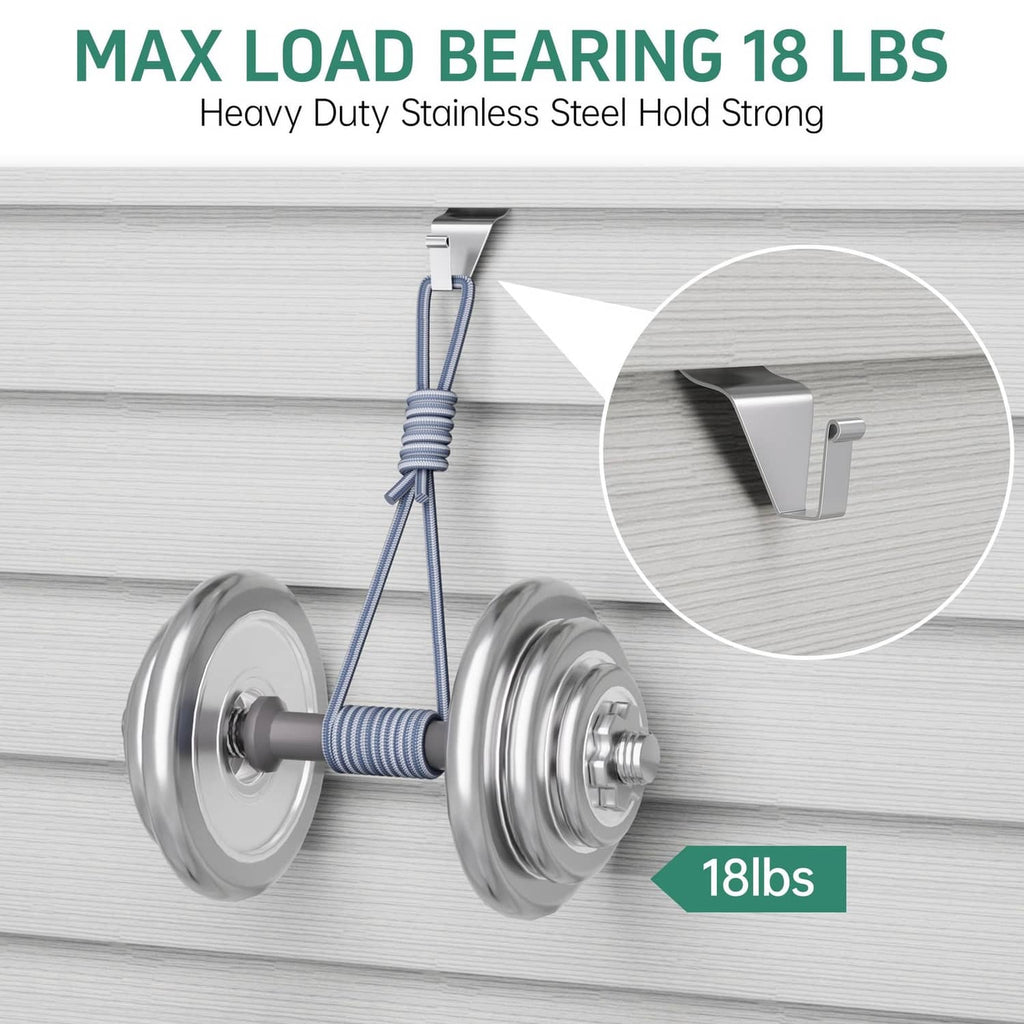 Vinyl siding hook with load-bearing support, silver-gray metal clip on siding