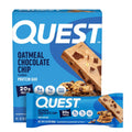 Oatmeal chocolate chip protein bar pack with a tan bar and chocolate chunks