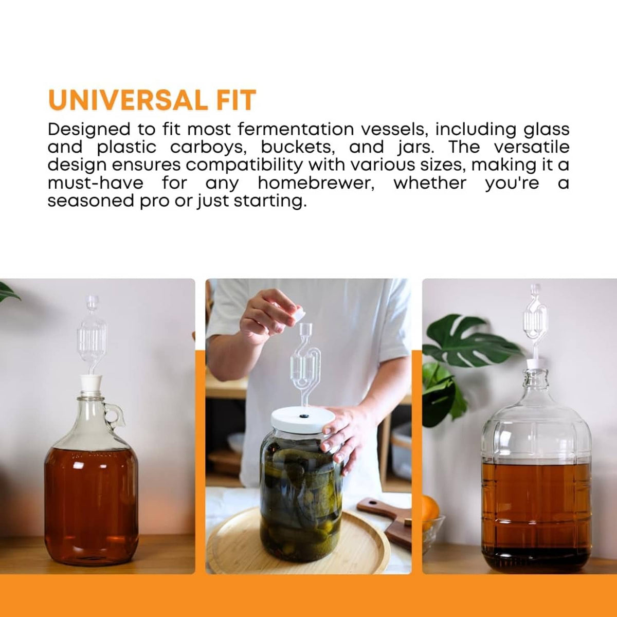 Universal fit carboy airlock set with clear twin bubble airlocks on carboys