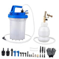 Blue and white 3L pneumatic brake bleeder with suction canister and tubing