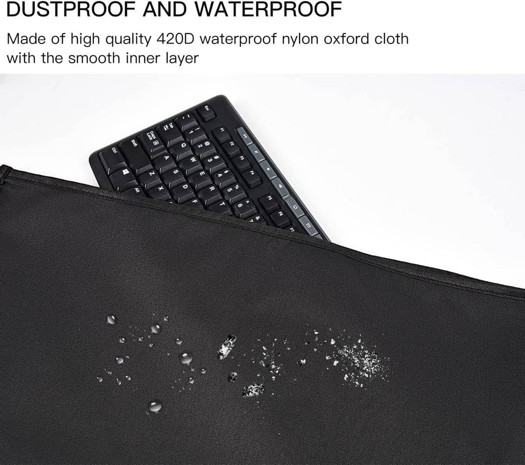 Black waterproof dust cover pouch with water droplets on the surface