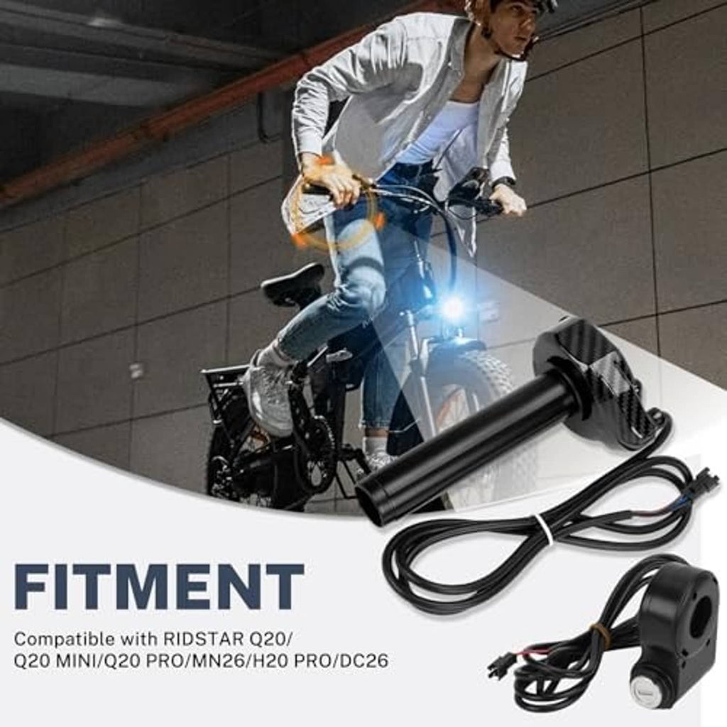 Key-ignition throttle grip with cable harness mounted on e-bike handlebar