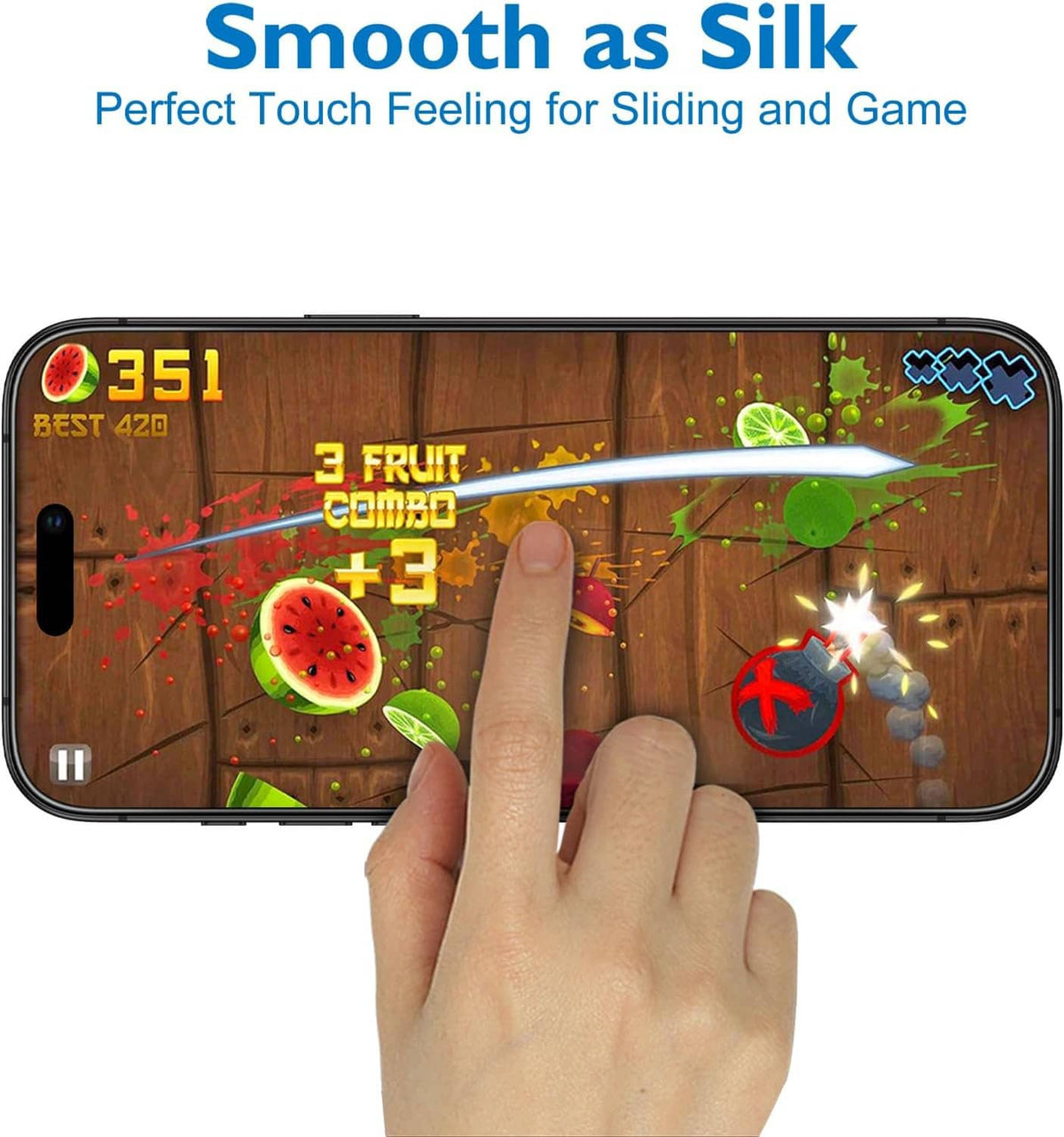 Matte glass screen protector with smooth touch for gaming on iPhone screen