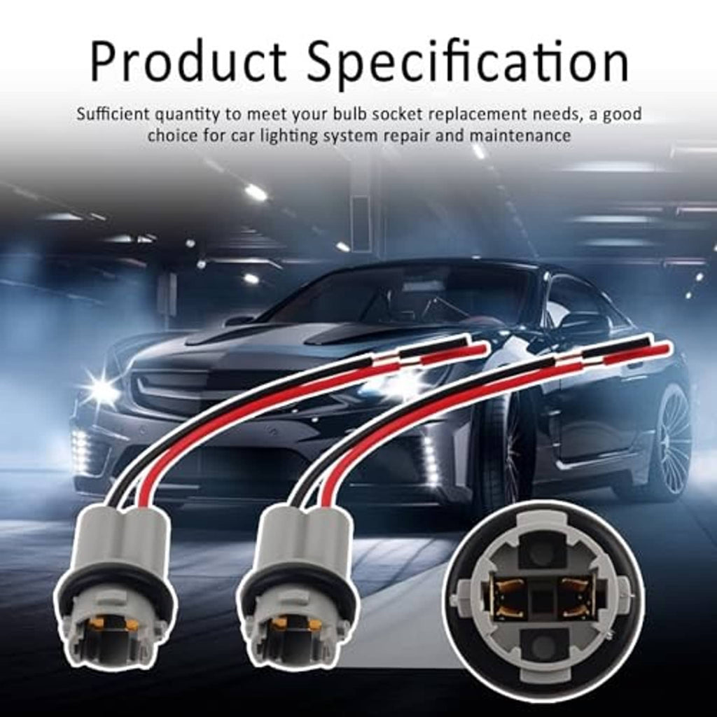 Two-pack T15 bulb socket pigtails with gray housings and red/black wire leads