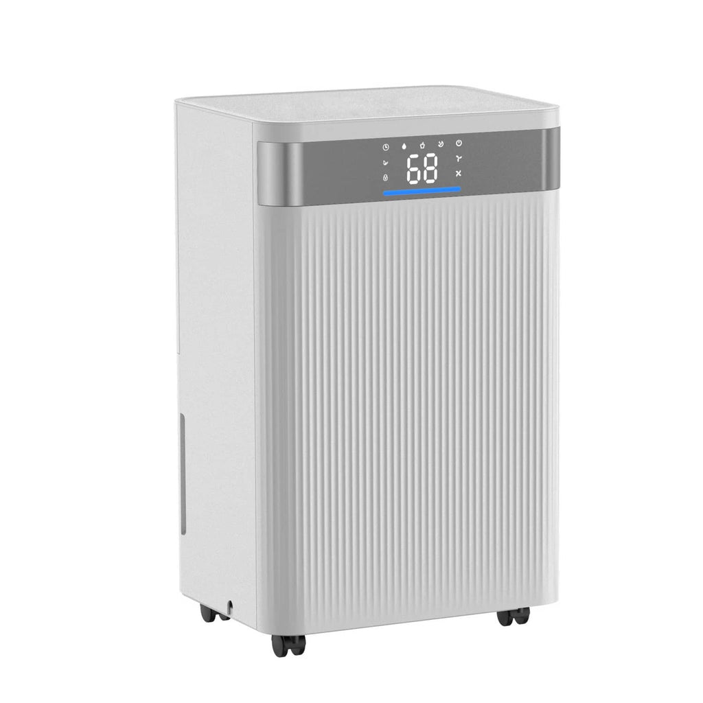 Uimoso 35-pint smart dehumidifier with digital display, white cabinet, wheels