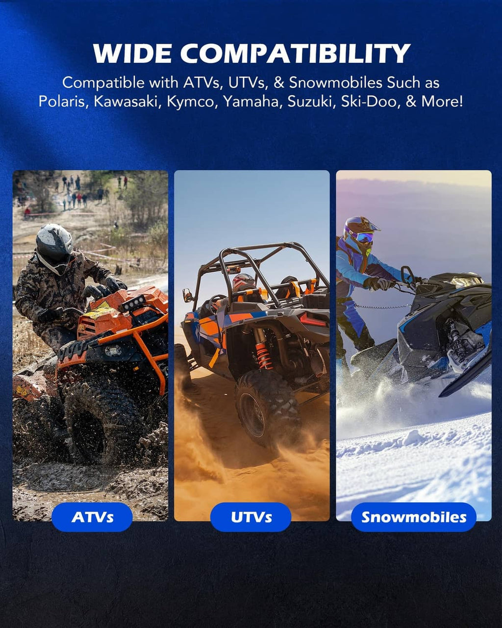 Clutch compression tool shown for wide compatibility with ATVs, UTVs, and snowmobiles