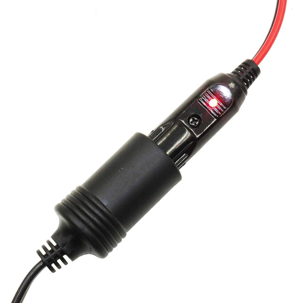 12V fused cigarette lighter male plug with red indicator LED and black housing