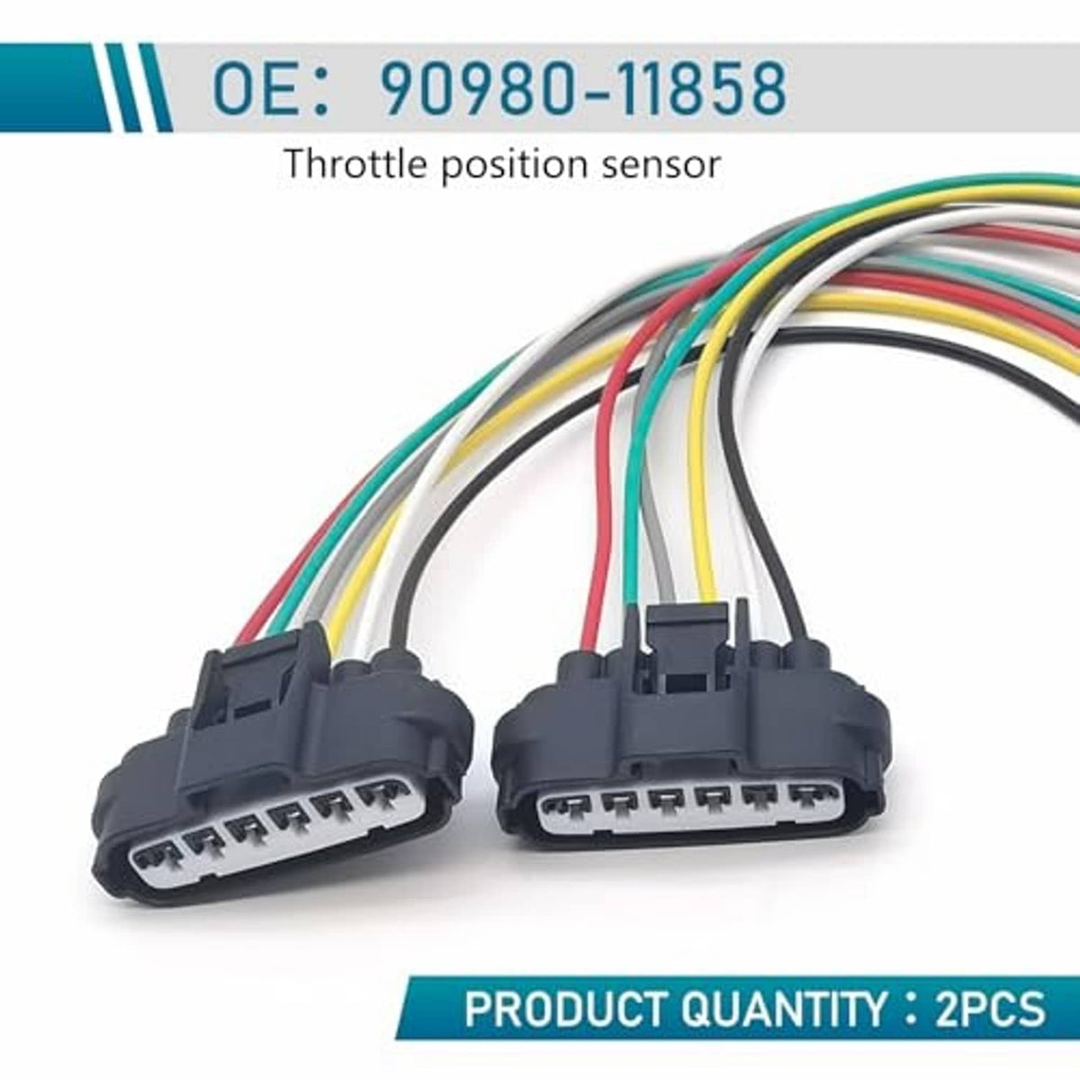 Throttle position sensor wire harness with two black plugs and multicolor leads
