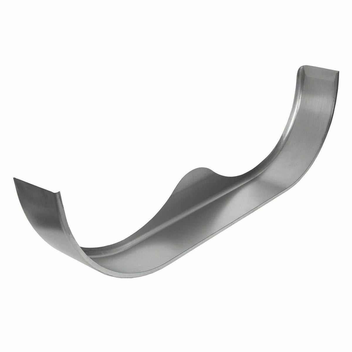 Silver metal tandem axle fender pair, sweeping teardrop curve with vertical end caps