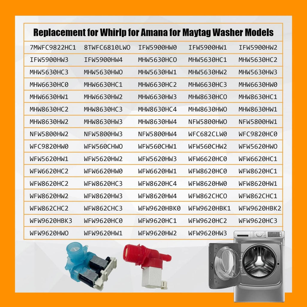 Washer hot and cold inlet valve pair with wire terminals and threaded spouts
