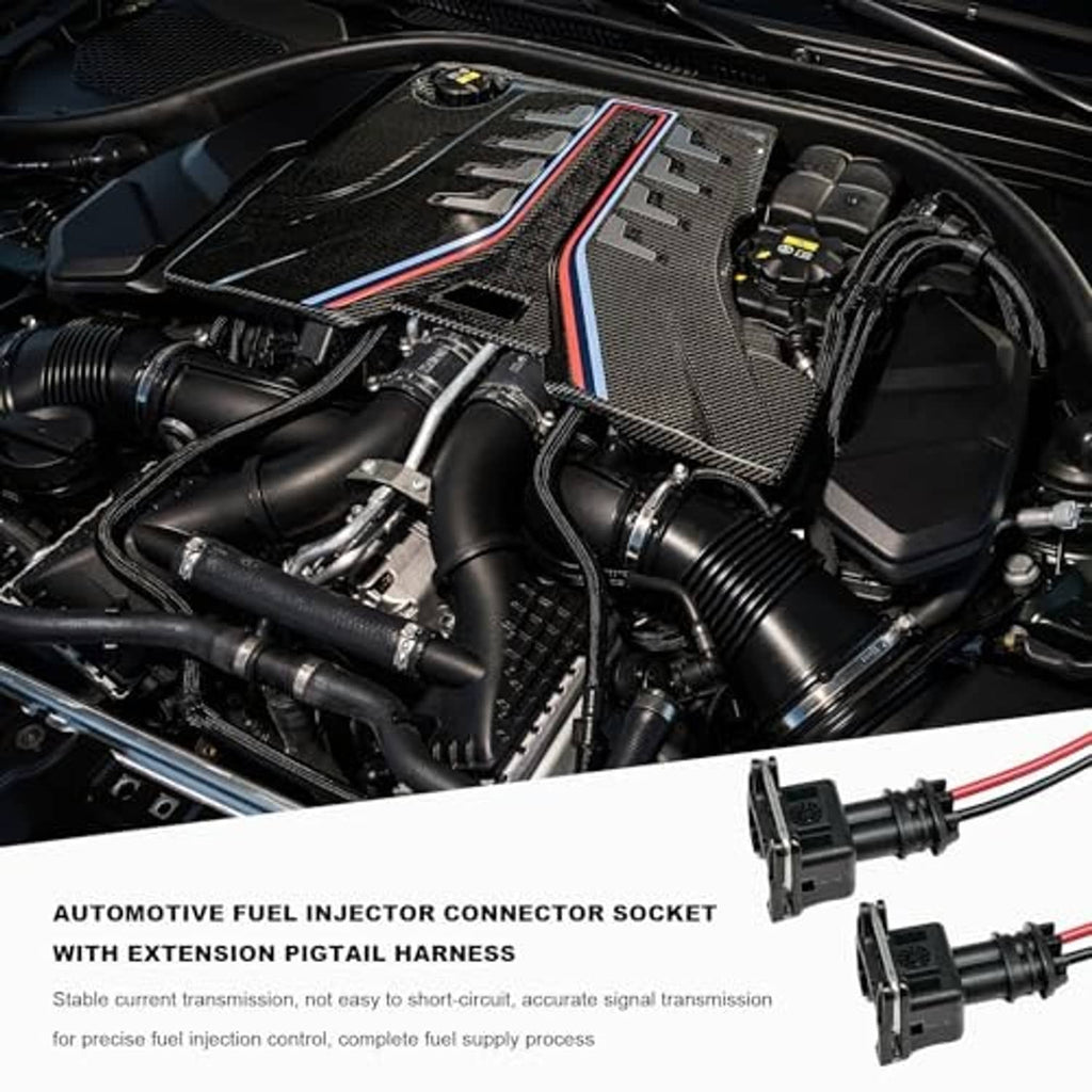 Fuel injector connector pigtail harness installed on engine compartment wiring