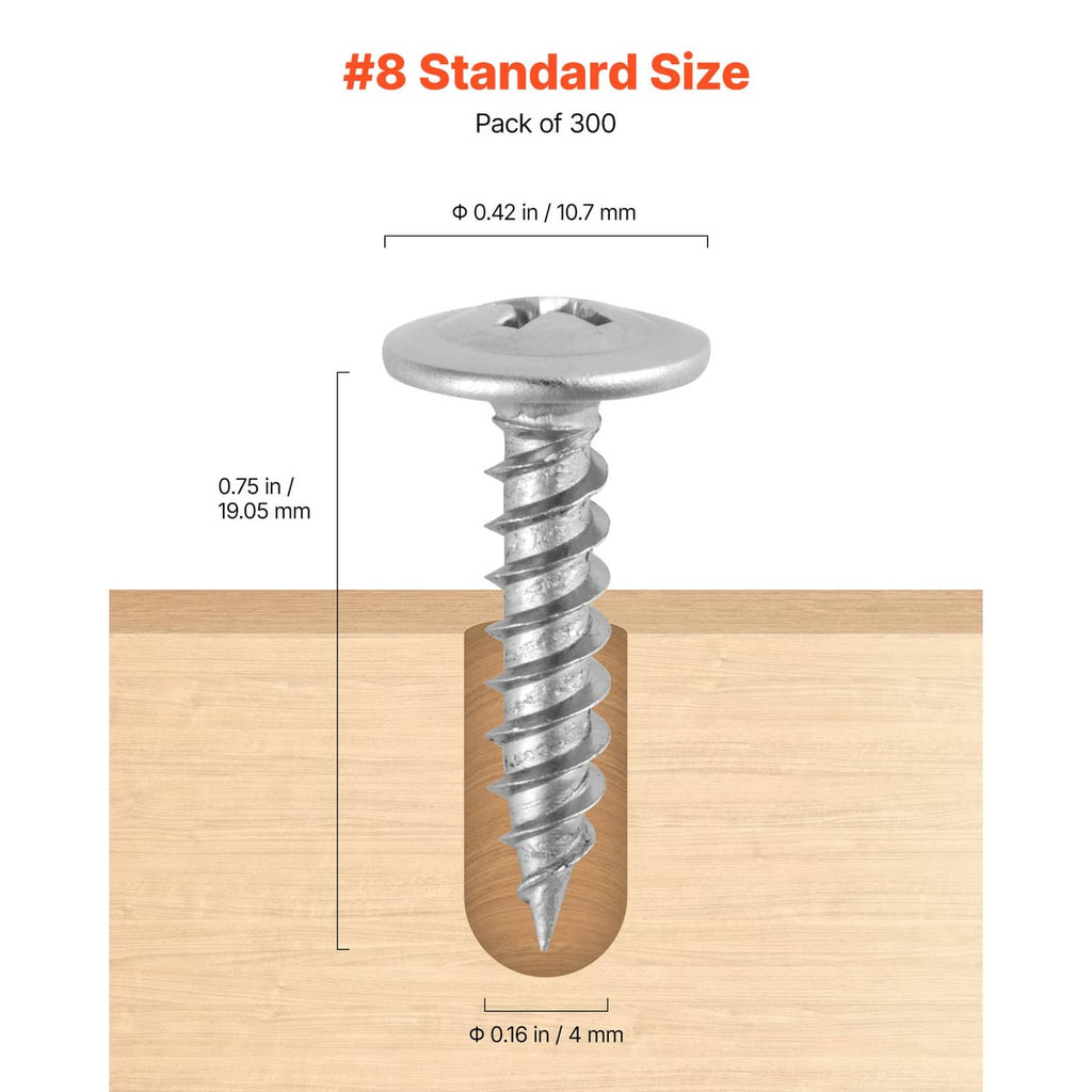 Silver #8 self-drilling drywall screw with round head and spiral thread